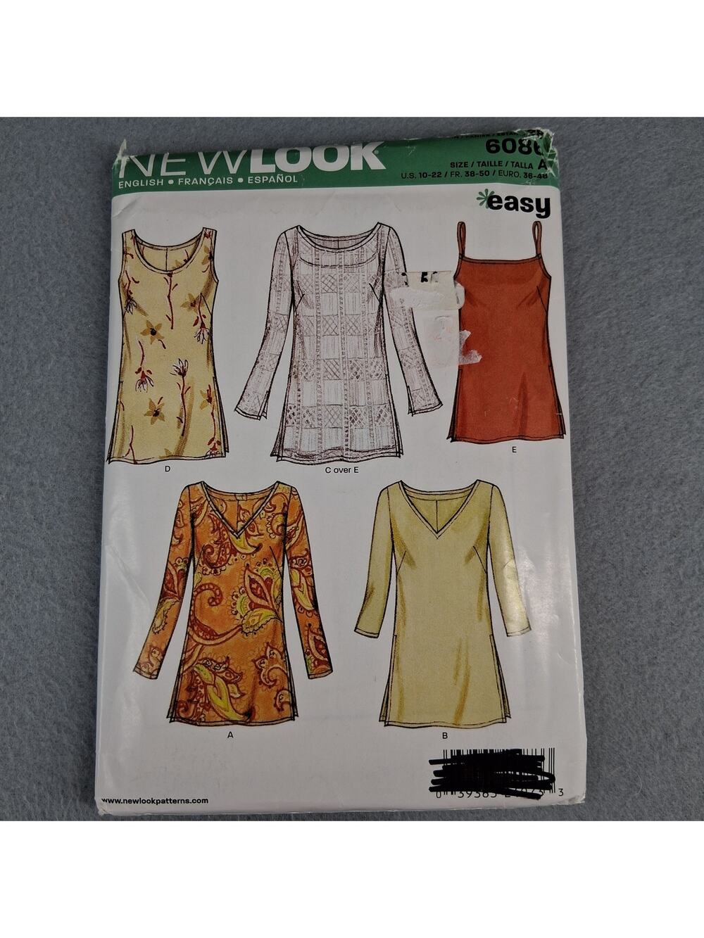 New Look Sewing Pattern 6086 Women's Tunic Tops Size A 10 - 22